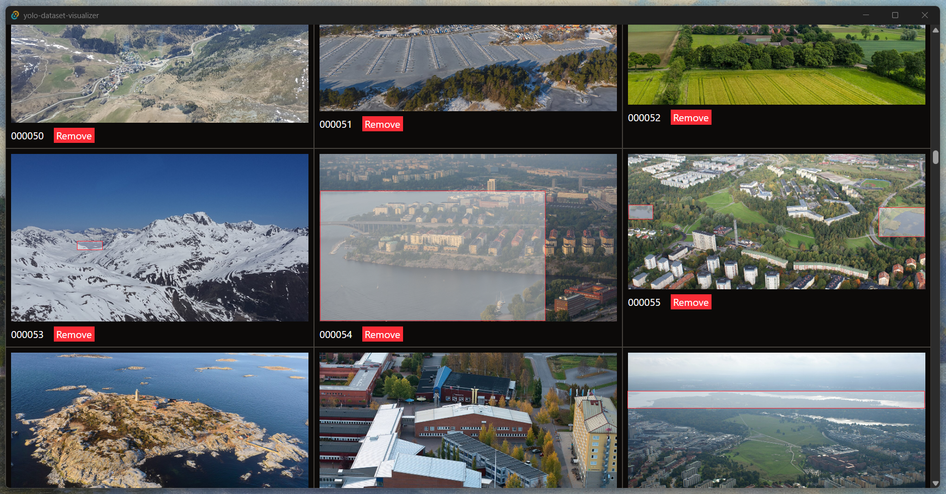 Old dataset visualizer list of images and their detections